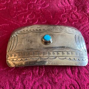 Navajo Signed Wilbur Musket Sterling Silver & Turquoise Belt Buckle